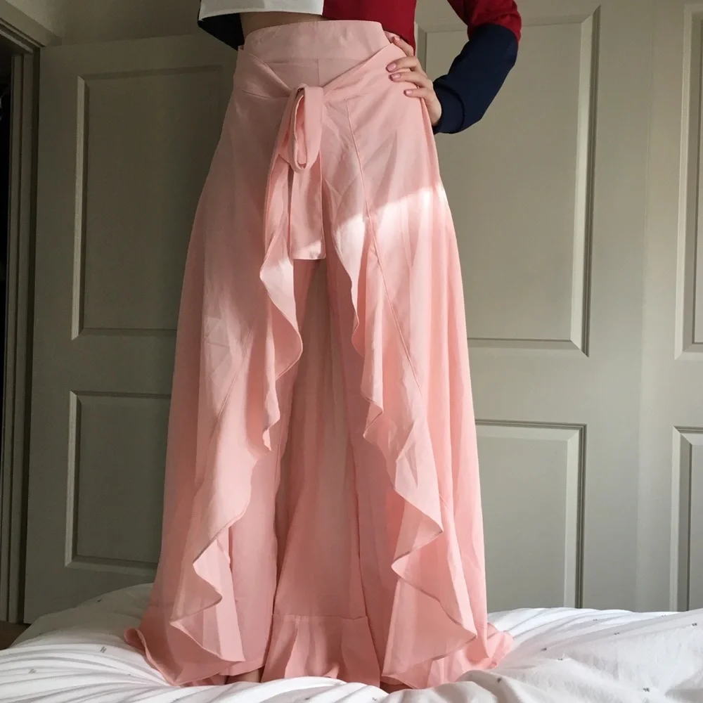 Lili Gal Pink Overlay Pants w/ Attached Wrap Skirt - Picture 3 of 5